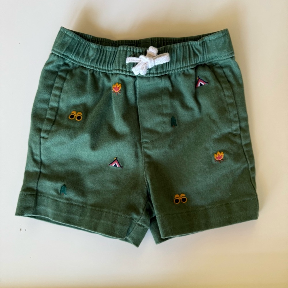 Janie and Jack Green Embroidered Kids Shorts